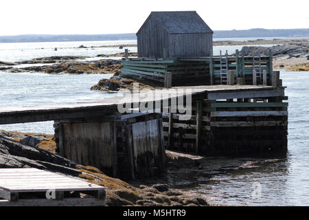 La pesca di capanne in rocce blu, Nova Scotia Foto Stock