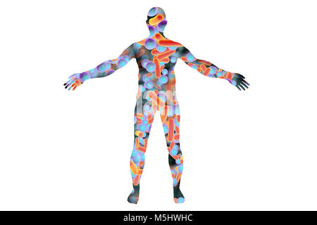 Human microbiome, illustrazione concettuale. I batteri formanti un corpo umano. Foto Stock