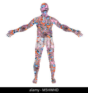 Human microbiome, illustrazione concettuale. I batteri formanti un corpo umano. Foto Stock