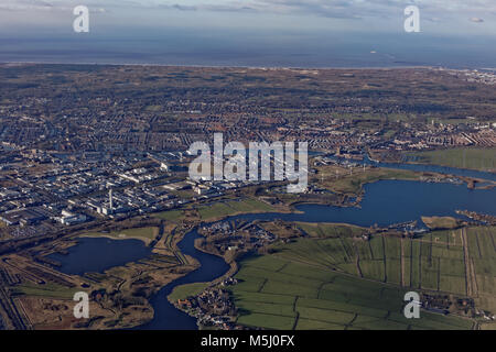 Vista aerea di Haarlem, Parco Nazionale Zuid-Kennemerland nei Paesi Bassi e del Mare del Nord Foto Stock