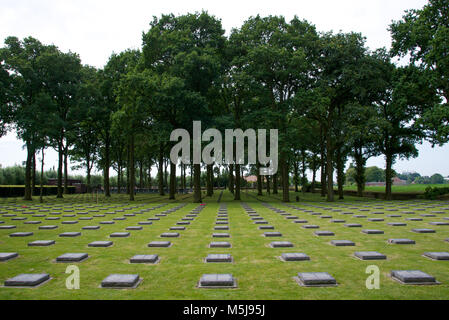 Righe di lapidi a Langemark cimitero di guerra tedesco Foto Stock