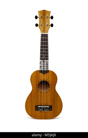 Il brown ukulele chitarra isolato su sfondo bianco Foto Stock