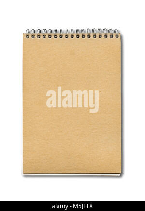Spirale notebook chiuso mockup, marrone coperchio carta, isolato su bianco Foto Stock