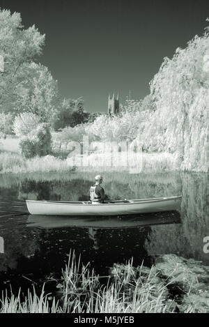 Uomo solitario in canoa sul fiume waveney a bungay SUFFOLK REGNO UNITO Foto Stock