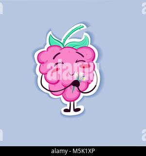 Funny simpatici personaggi rosa - Lamponi isolata su uno sfondo grigio. Illustrazione Vettoriale. Illustrazione Vettoriale