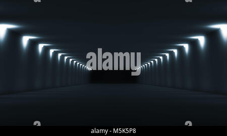 Abstract tunnel buio interno della prospettiva con faretti illuminazione. Digitali 3d illustrazione Foto Stock