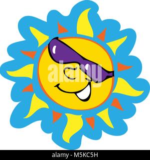 Un cartoon illustrazione di un sorridente sun indossando occhiali da sole Illustrazione Vettoriale