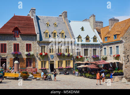 Place Royale, Vecchia Quebec hsitoric quartiere, Quebec City, Provincia di Quebec, Canada. Sito del primo permanente insediamento francese in America del nord Foto Stock