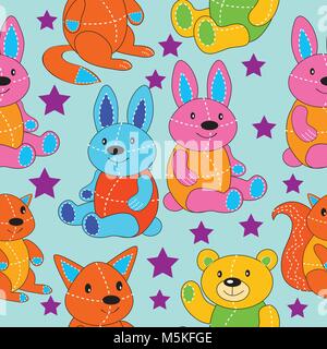 Orsacchiotto di peluche e vettore di coniglio seamless pattern. Illustrazione Vettoriale