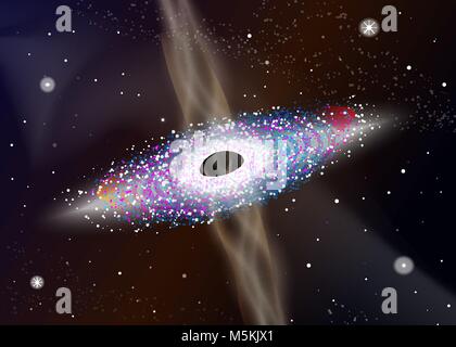Buco nero mangia pianeti. Il gas in eccesso fuoriesce da un buco nero. 10 eps Illustrazione Vettoriale