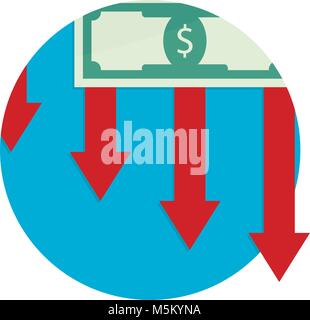 Finanza declino e crollo, il fallimento e la svalutazione, economia Giù freccia, illustrazione vettoriale Illustrazione Vettoriale