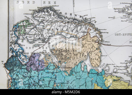 1877 Petermann Mittheilungen mappa - Mappa etnografico - razze umane della Russia Siberia Asia Foto Stock