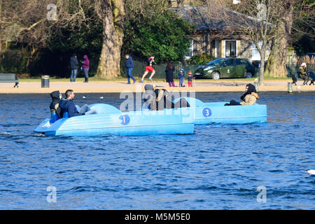 I barcaioli sulla serpentina in Hyde Park in inverno. Londra Foto Stock