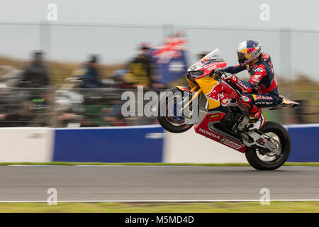 Circuito australiano di Phillip Island. Domenica 25 Febbraio, 2018. FIM Superbike World Championship. Circuito australiano di Phillip Island. Jake Gagne, Red Bull Honda World Superbike Team. Warm up. Credito: Russell Hunter/Alamy Live News Foto Stock