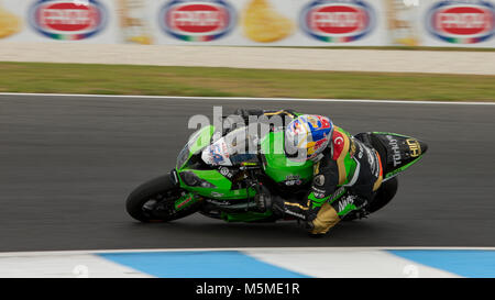 Circuito australiano di Phillip Island. Domenica 25 Febbraio, 2018. FIM Supersport campionato mondiale. Circuito australiano di Phillip Island. Kenan Sofuoglu, Kawasaki Pucetti Mondiale Supersport Team. Warm Up. Credito: Russell Hunter/Alamy Live News Foto Stock