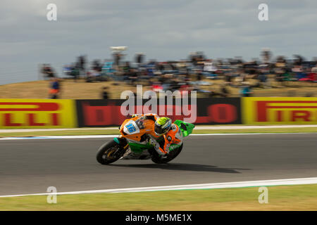 Circuito australiano di Phillip Island. Domenica 25 Febbraio, 2018. FIM Supersport campionato mondiale. Circuito australiano di Phillip Island. Jules Cluzel, NRT Mondiale Supersport Team. Warm Up. Credito: Russell Hunter/Alamy Live News Foto Stock