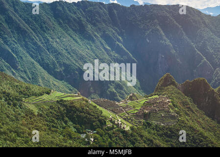 Paesaggio di Machu Picchu antica città. Patrimonio peruviano città di Machu Picchu Foto Stock