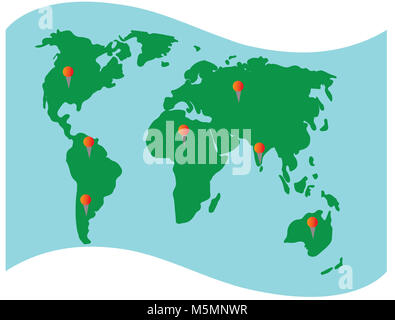 Mappa mondiale dei continenti su sfondo bianco Foto Stock