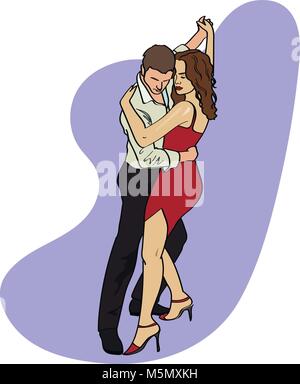 La salsa o il tango argentino danze di coppia uomo e donna nel vettore. International tango giorno. I concetti di vettore illustrazione Illustrazione Vettoriale