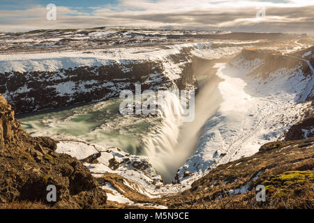 Cascate di Gullfoss nel sud-ovest dell'Islanda, l'Europa. Foto Stock
