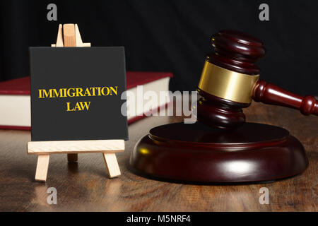 Diritto di immigrazione con martello e prenota in background Foto Stock