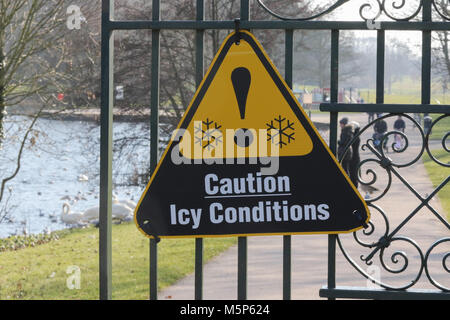 Lurgan Park, Lurgan, Irlanda del Nord. 25 feb 2018. Regno Unito - previsioni del tempo - una luminosa giornata soleggiata con un terribilmente freddo vento da est. Non oggi ghiacciate ma un avvertimento che potrebbero essere utili nei giorni più tardi questa settimana. Credito: David Hunter/Alamy Live News. Foto Stock