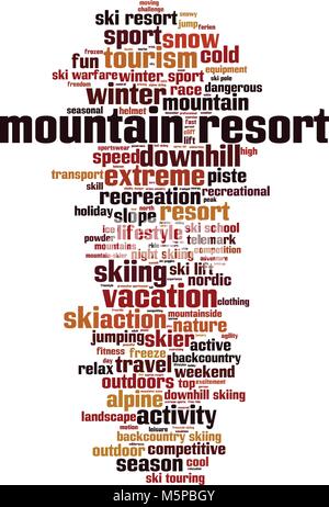 Mountain Resort parola concetto di cloud computing. Illustrazione Vettoriale Illustrazione Vettoriale