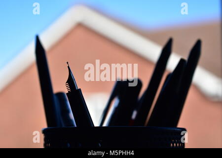 Penna stilografica, portamatite. Foto Stock