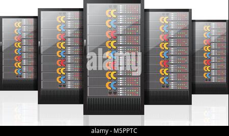 I server di rete di computer tecnologia hardware isolato su sfondo bianco. Vettore di realistiche. Illustrazione Vettoriale