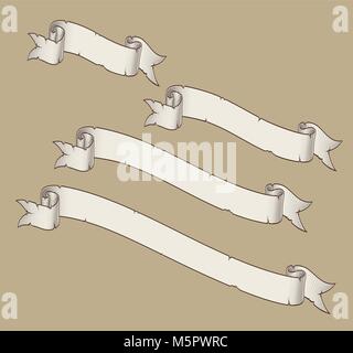 Illustrazione Vettoriale di età il papiro o pergamena nastri. Quattro set di formati stratificati con precisione e marcati con colori globale per variazioni e facile modificare Illustrazione Vettoriale