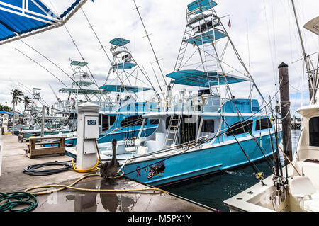 Barche da pesca ormeggiate al Bill Bird marina, Haulover Park, Miami, Florida, Stati Uniti d'America. Foto Stock