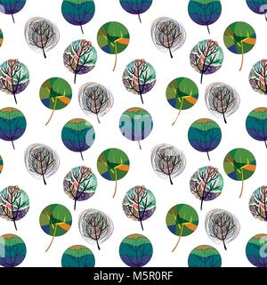Modello senza cuciture con alberi colorati. Eps vettoriali 10 Illustrazione Vettoriale