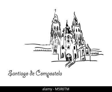 Santiago de Compostela contorno. 10 vettoriale EPS Illustrazione Vettoriale