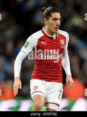 Dell'Arsenal Hector Bellerin durante il Carabao Cup finale allo stadio di Wembley, Londra. Stampa foto di associazione. Picture Data: domenica 25 febbraio, 2018. Vedere PA storia finale di calcio. Foto di credito dovrebbe leggere: Joe Giddens/filo PA. Restrizioni: solo uso editoriale nessun uso non autorizzato di audio, video, dati, calendari, club/campionato loghi o 'live' servizi. Online in corrispondenza uso limitato a 75 immagini, nessun video emulazione. Nessun uso in scommesse, giochi o un singolo giocatore/club/league pubblicazioni. Foto Stock