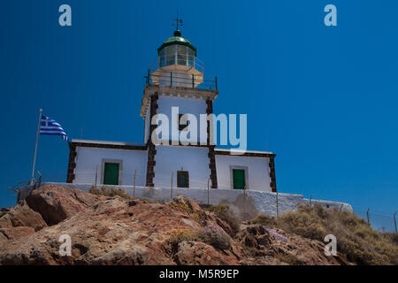 Imponente faro di Akrotiri. Santorini Grecia Foto Stock