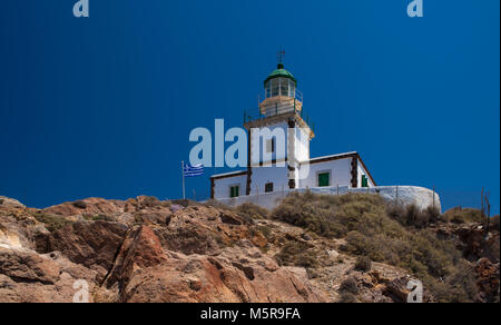 Imponente faro di Akrotiri. Santorini Grecia Foto Stock