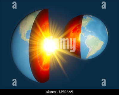 Struttura di terra, terra sezione, divisione in strati, della crosta terrestre e core. Il rendering 3d. Elemento di questa immagine è fornita dalla NASA Foto Stock