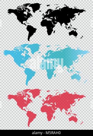 Mappa del mondo in diversi colori. Illustrazione Vettoriale in un appartamento di stile. Illustrazione Vettoriale