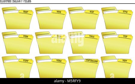 Il set di icone di cartelle per i file di immagini raster - Illustrazione Vettoriale