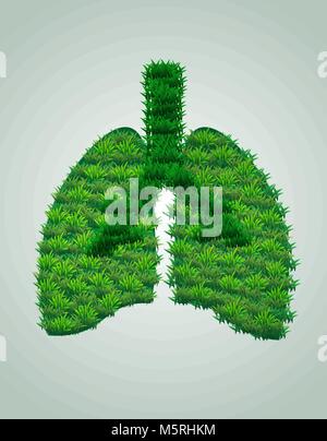 Polmoni da foglie verdi. Concetto di risparmio energetico o la Giornata Mondiale della Tubercolosi poster. Vettore, ossigeno per la messa a terra. 10eps Illustrazione Vettoriale