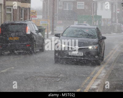 Sheerness, Kent, Regno Unito. 26 Febbraio, 2018. Regno Unito: Meteo la neve comincia a scendere nel Sheerness. Credito: James Bell/Alamy Live News Foto Stock