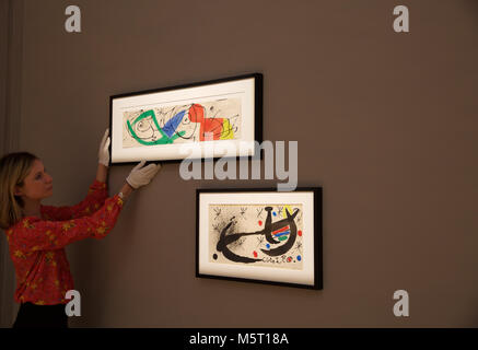 Londra, UK, 26 Febbraio 2018,impressionisti e arte moderna a Photocall Bonhams a Londra. Altre attrazioni includono Joan Miró(1893-1983)Untitled stimato a £ 50.000 - 70.000. La vendita si svolge il 1 marzo 2018.©Keith Larby/Alamy Live News Foto Stock