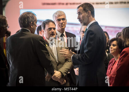 Barcellona, in Catalogna, Spagna. 26 Febbraio, 2018. Spagna il re Felipe vi assiste il giorno di apertura del Mobile World Congress 2018 a Barcellona. Credito: Jordi Boixareu/ZUMA filo/Alamy Live News Foto Stock