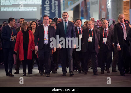 Barcellona, Spagna. Il 26 febbraio, 2018. Spagna il re Felipe vi assiste il giorno di apertura del Mobile World Congress 2018 a Barcellona. Credito: Jordi Boixareu/Alamy Live News Foto Stock