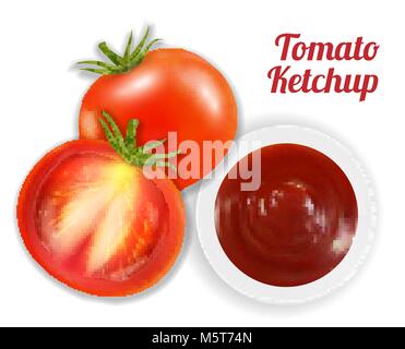 Tomato Ketchup suace nel piatto con pomodoro Illustrazione Vettoriale