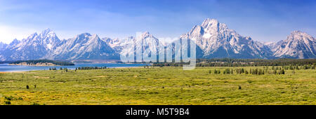 Il Parco nazionale del Grand Teton, mountain range panorama, Wyoming USA Foto Stock
