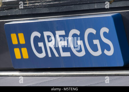 Greggs bakery sign logo. Foto Stock