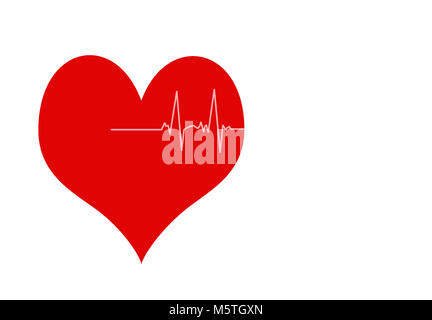Icona di heartbeat illustrazione, cuore rosa Foto Stock