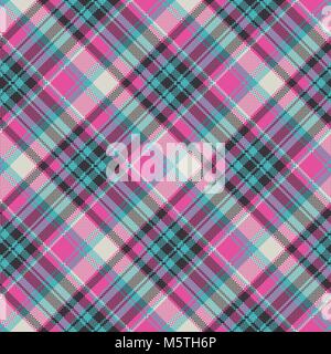 Rosa Blu controllare plaid tessuto texture seamless pattern. Illustrazione Vettoriale. Illustrazione Vettoriale