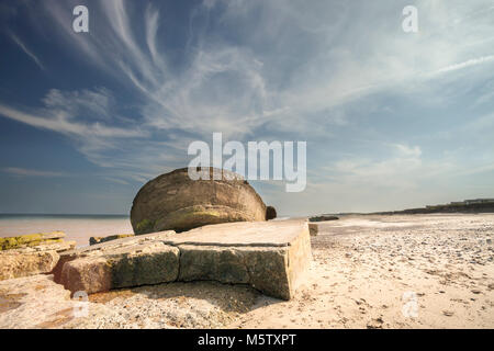 Kilnsea, Godwin batteria rimane sulla spiaggia Foto Stock